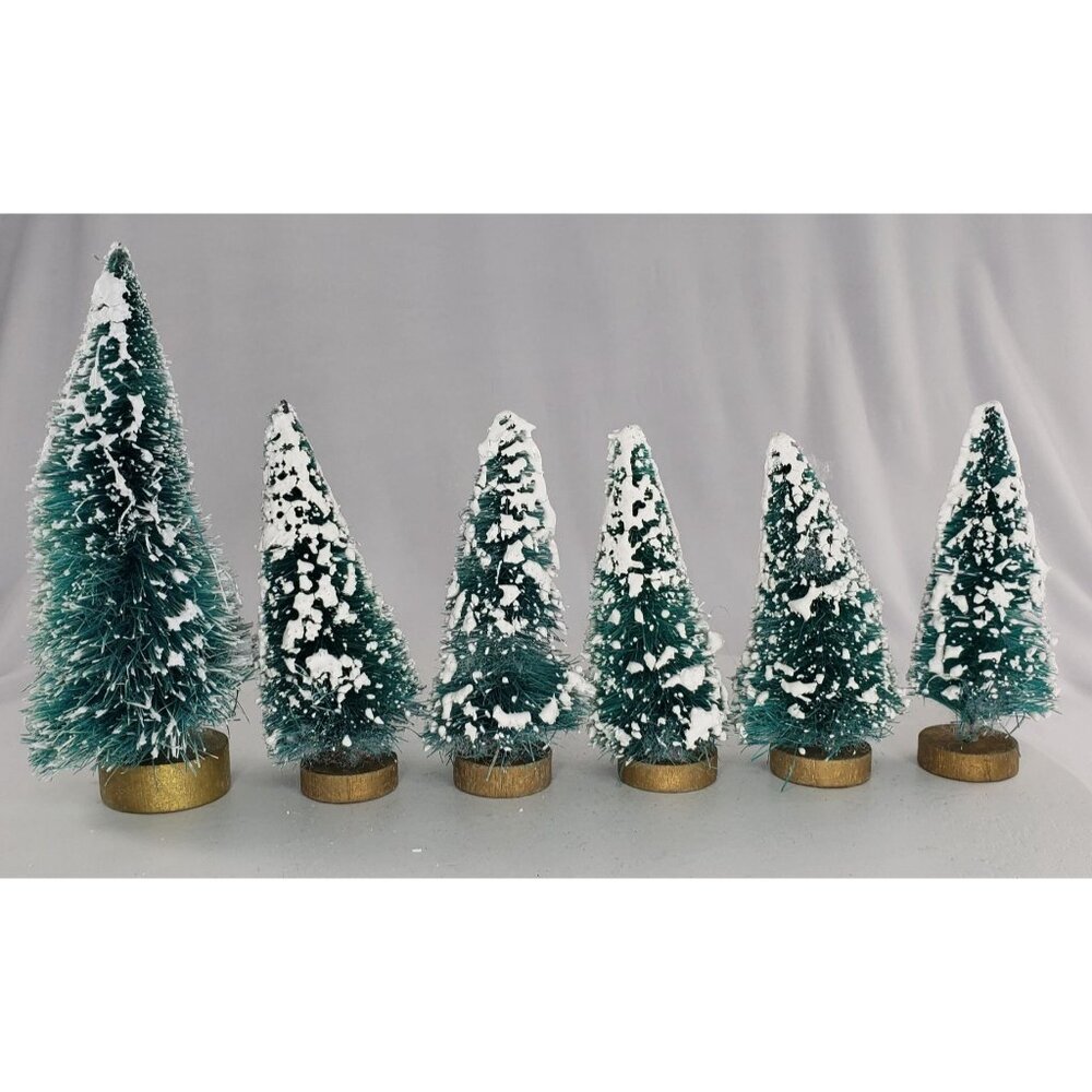 Vintage Bottle Brush Frosted Christmas Trees Set Village Accessories Lot of 6
